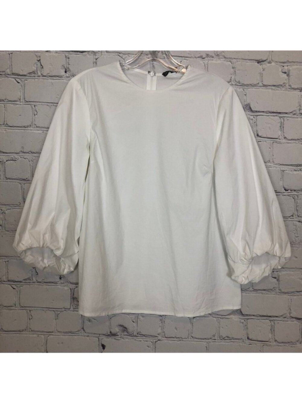 J McLaughlin White Cotton Poplin Blouse Size XS Balloon Sleeves